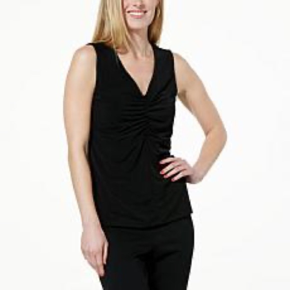 NWT SIZE XXS Colleen Lopez Black Ruched Sleeveless Tank